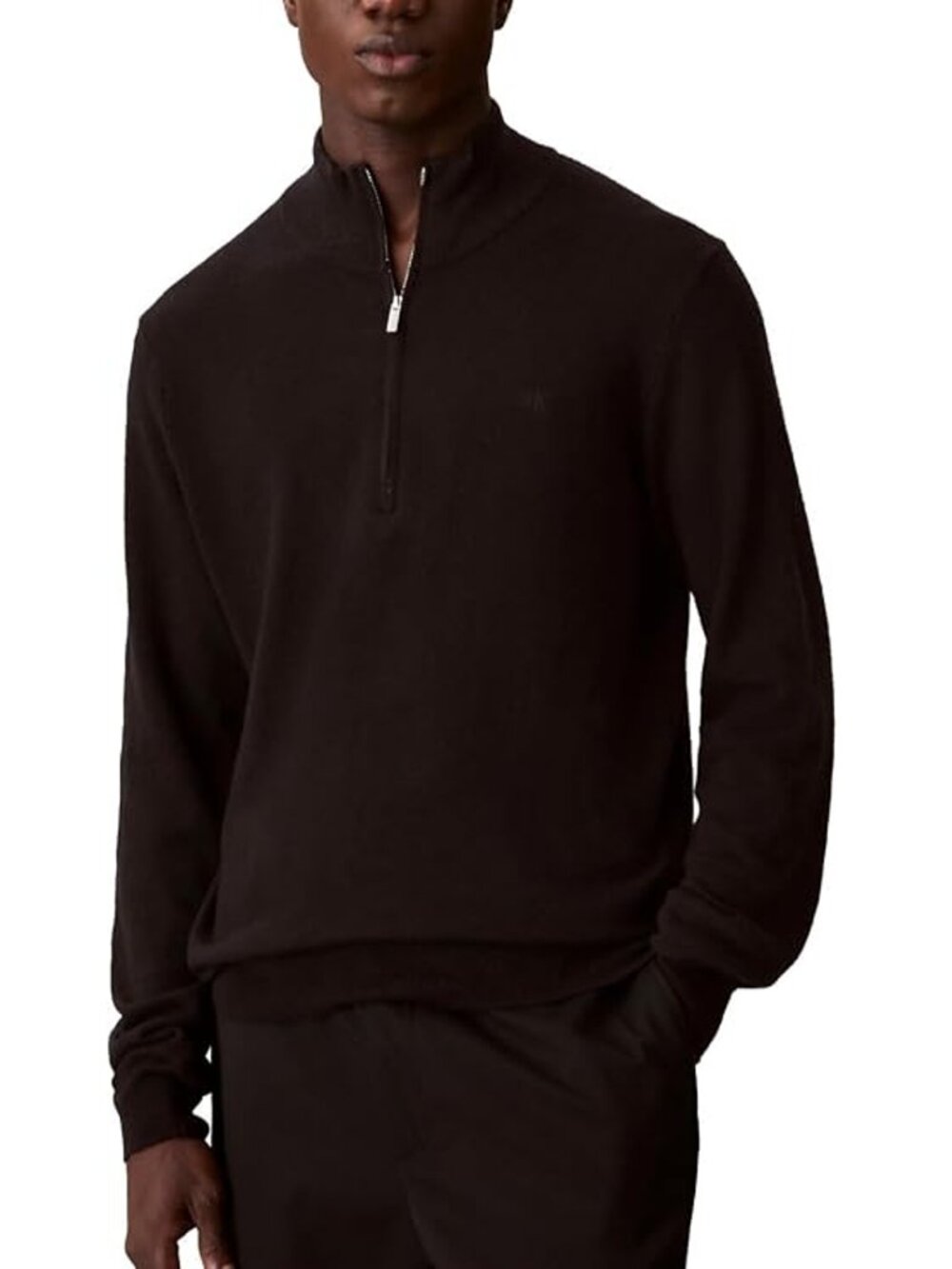 NWT New $99 Calvin Klein Black Wool Blend Quarter Zip Sweater Size S